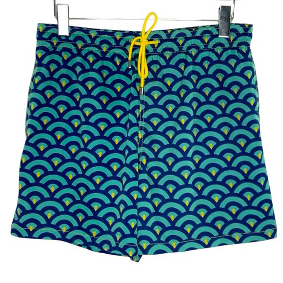 Capelle Clouds L Mens Mid Length Hybrid Short Collins Swim  Blue Yellow - Picture 2 of 10